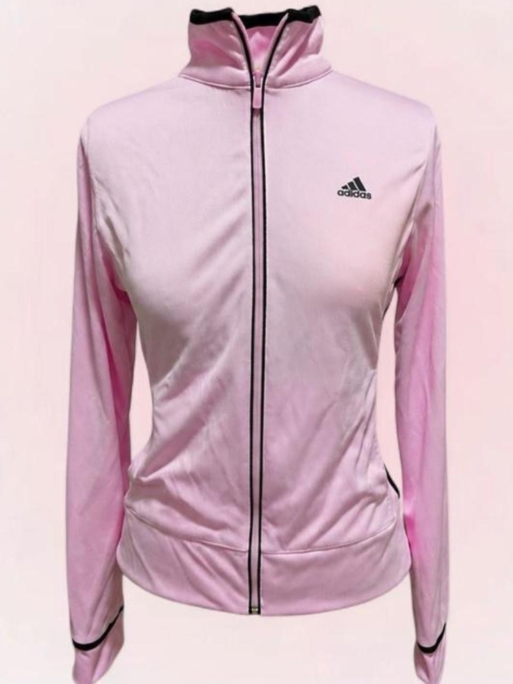 adidas Women’s Light Pink Full-Zip Bomber Jacket with Black Trim